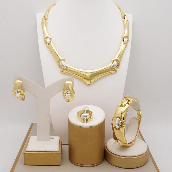 Fashion Crystal Gold Color African Dubai Big Necklace Sets