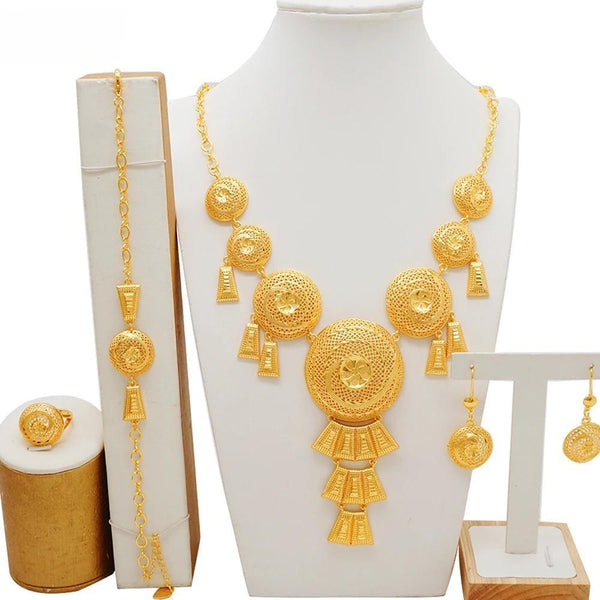 Fashion Big Gold Color Jewelry Sets For Women Chunky Necklace Earrings Rings