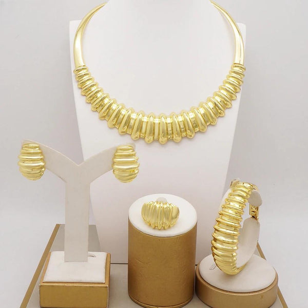 Ethiopian Gold Color Necklace Earrings Ring Bracelet Jewelry Set