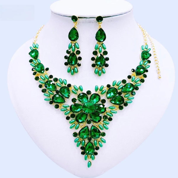 Luxury Crystal Flower Dubai Gold Color Jewelry Sets Rhinestone Necklace Sets For Women