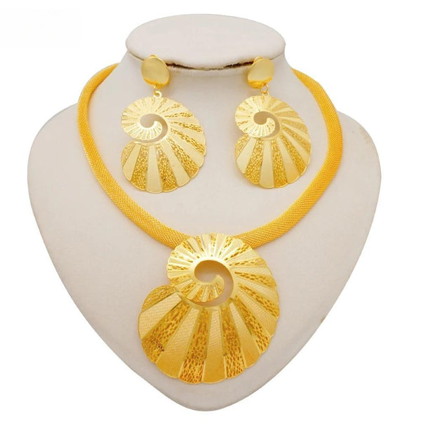 Dubai Gold Color Luxury African Necklace Earrings  Geometric Shape Jewelry Sets