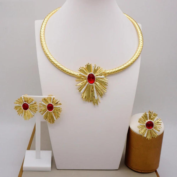 Fashion African Jewelry Sets Gold Color Round Necklaces Earrings Set