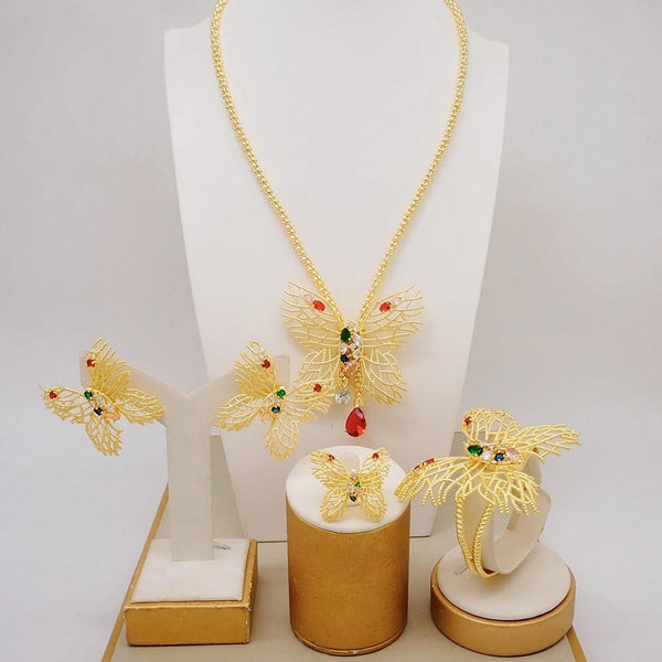 Exquisite Butterfly Pendant Necklace Earring Charm Ladies Jewelry Set