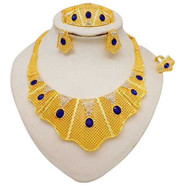 Fashion Dubai A  Blue Crystal Necklace Bracelet Earrings Wedding Sets