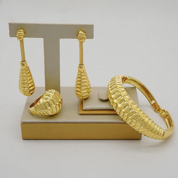 Luxury African Dubai Gold Color Jewelry Set Bracelet Earring Ring Set