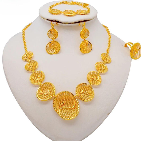 Dubai Jewelry Set For Women Round Shape Bride Necklace Sets