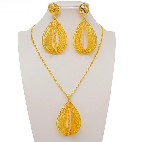 Luxury Female Jewelry Set Big Round Pendant Necklace & Earrings For Women