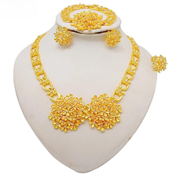 Nigeria Dubai Gold Color Jewelry Sets Women African Bridal Necklace Big Jewelry Sets