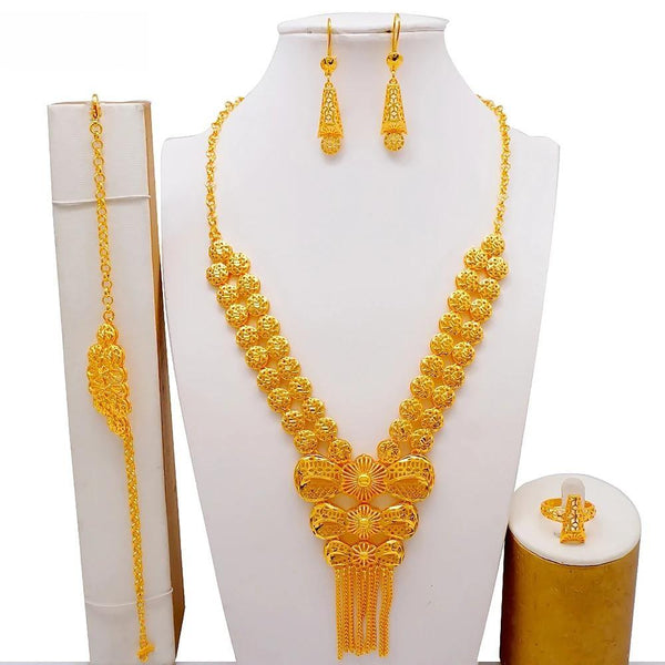 Luxury Indian Big Bow Shape Bridal Long Tassel Necklace Earrings Sets