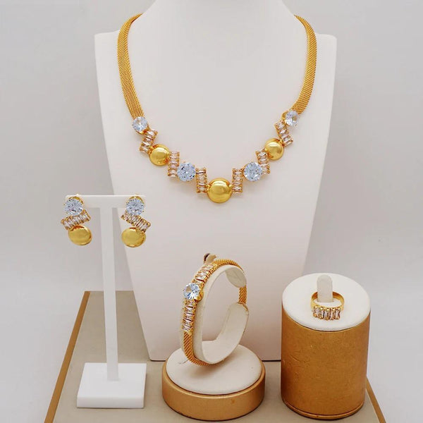 Fashion Rhinestone Jewelry Sets Romantic Dubai Gold Color Jewelry Sets