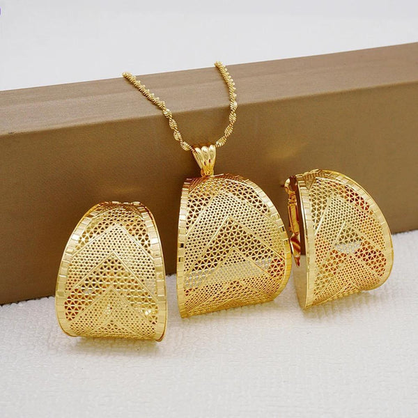 Ethiopian Necklace Earrings Sets Pendant Copper Necklace Dubai Jewelry Sets