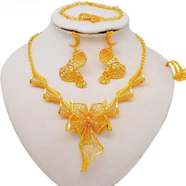 Dubai Ethiopian Gold Color Jewelry Sets African Big Pendant Set Earring Bracelet For Women