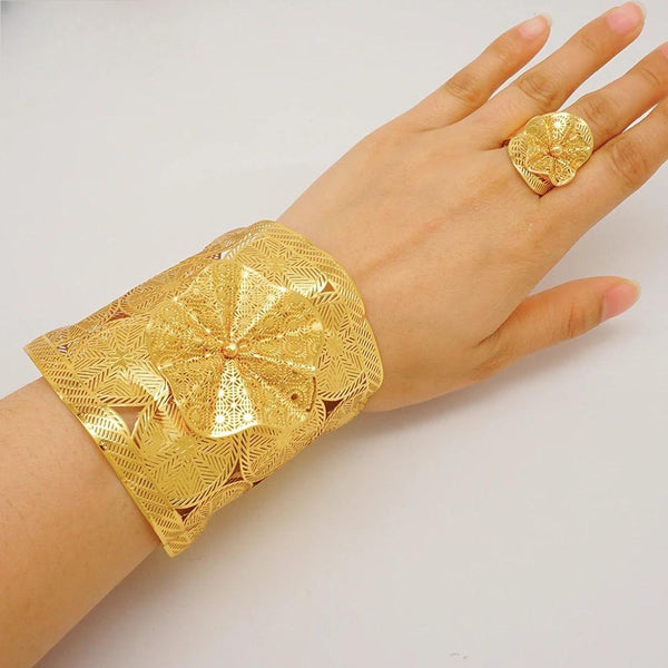 Dubai  Luxury Ethiopian Big Gold Color Bangle & Ring