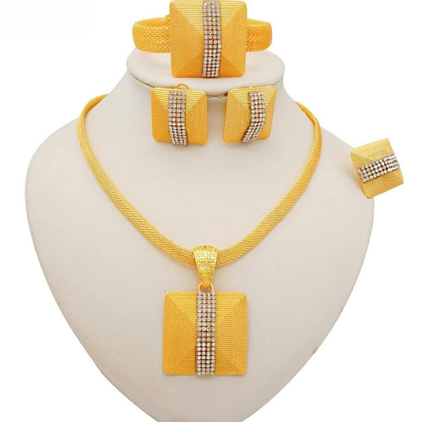 Luxury Ethiopia Square Shape Crystal Pendant Dubai Necklace Sets