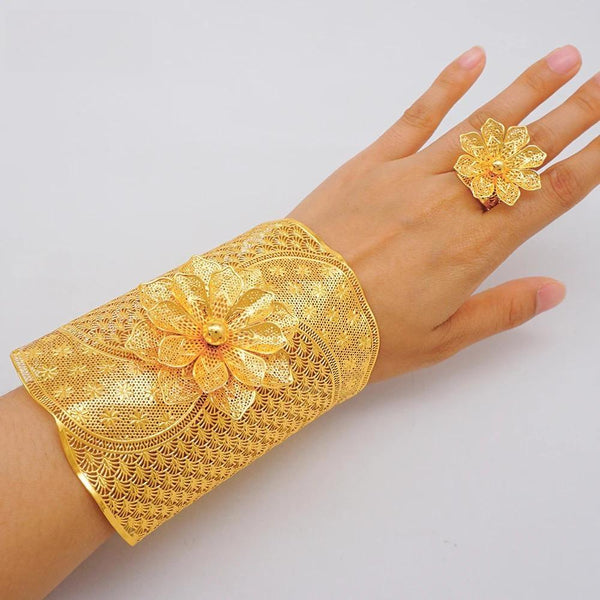 Fashion Cuff Bangle With Ring For Women Nigerian Hard Bracelets