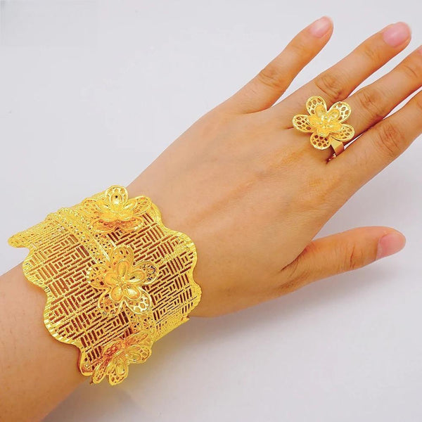 Luxury African Gold Color Cuff Bangles For Dubai Women