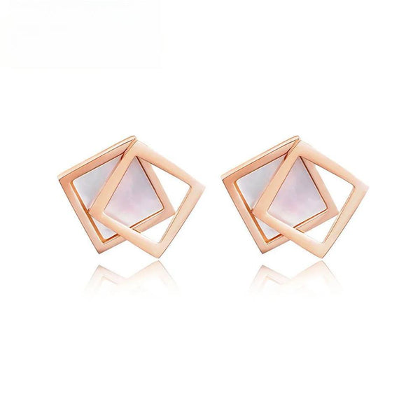 Classic Double Square Shell Stud Wedding Earrings For Women