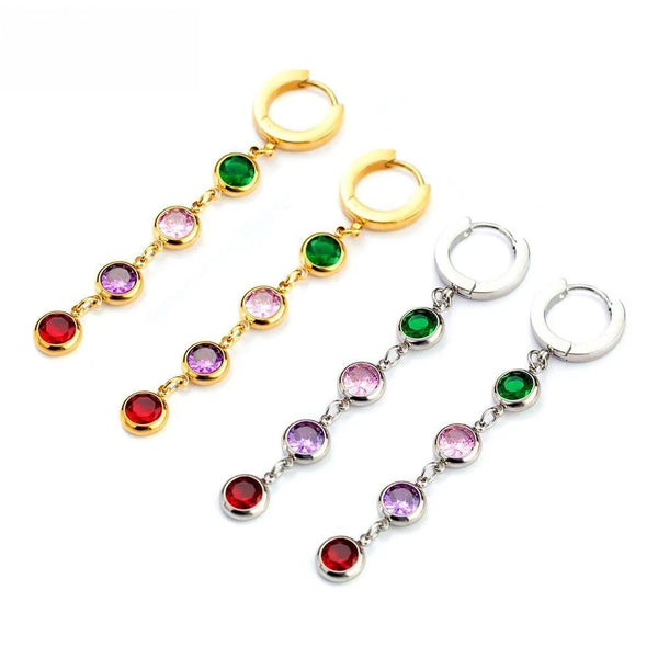 Sparkling Colorful Cubic Zirconia Geometric Circle Dangle Earrings