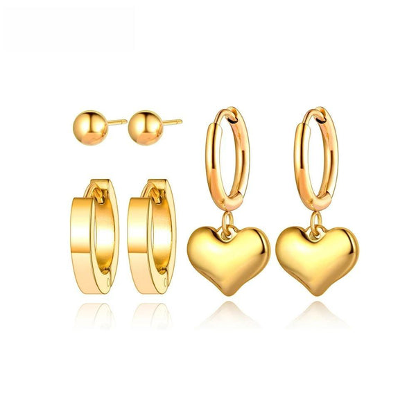 Trendy Titanium Stainless Steel Love Heart Earrings Jewelry 3Pair/Set