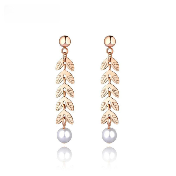 Fashion Titanium Stainless Steel White Simulated Pearl Earrings For Women