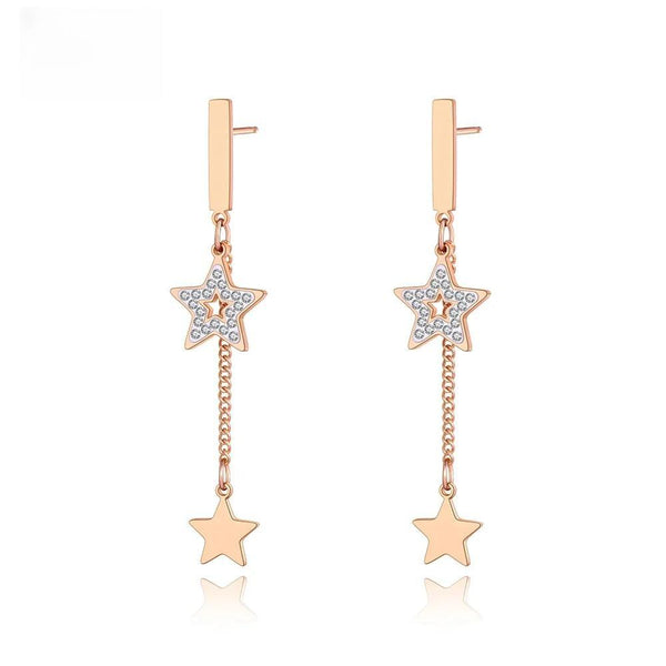 Trendy Stainless Steel Bohemia Party Dangle Earrings Rhinestone Star Tassel Earrings