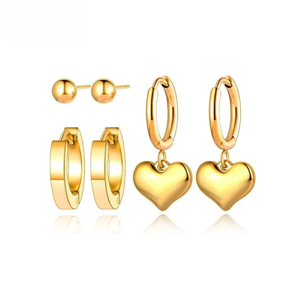 Trendy Titanium Stainless Steel Love Heart Earrings Jewelry 3Pair/Set