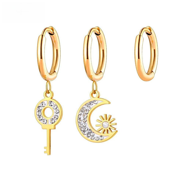 3Pcs/Set Stainless Steel Rhinestone Party Hoop Earrings