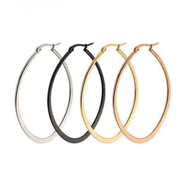 Stainless Stee Trendy Oval Flattened Exaggerated Hoop Earrings