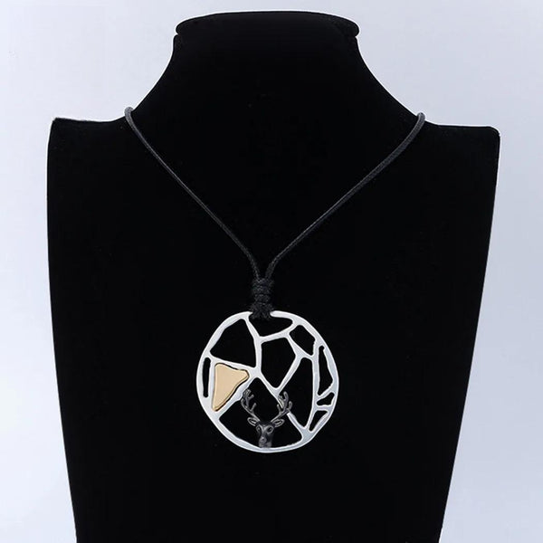 Vintage Geometric Colllares Necklace with Suspension Kpop Fashion Grey Color Deer Head Pendant