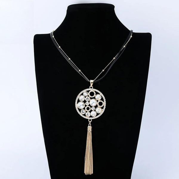 Vintage Long Collares Chains Necklace for Women with Crystal Beads