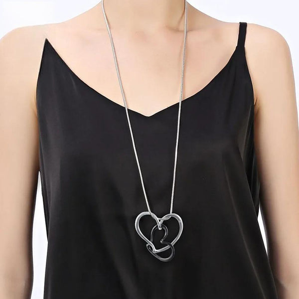 New in Kpop Fashion Double Love Heart Long Chains Necklace Goth Pendants for Women