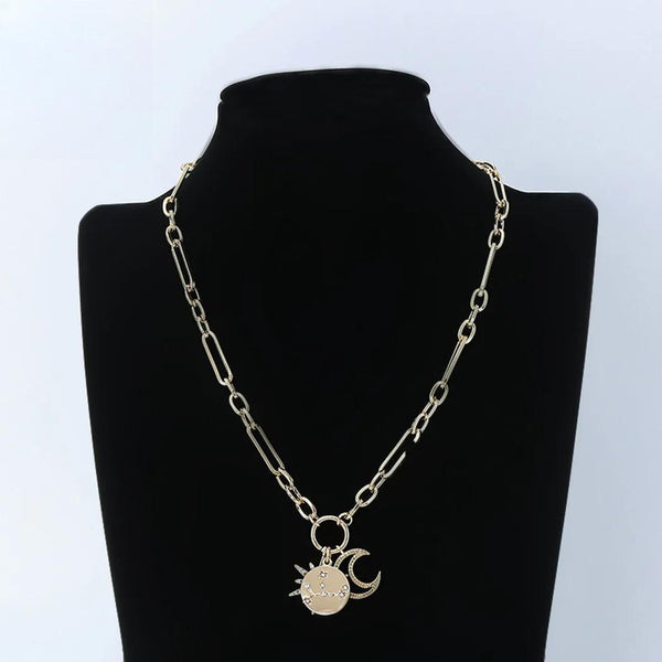 Moon and Star Necklace Long Chains Gothic Jewelry for Women