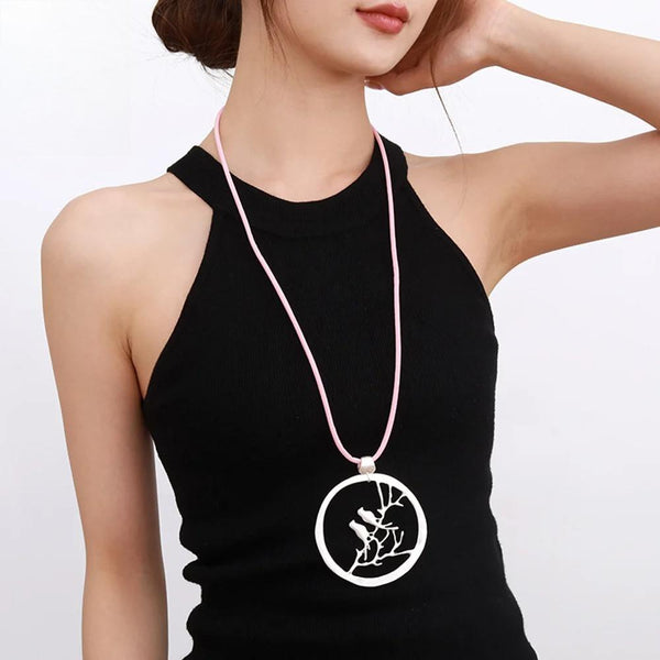 Vintage Hollow Out Round Necklace for Women Birds And Branch Suspension Pendants