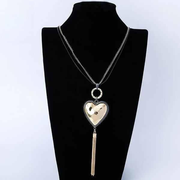 Vintage Sweet Heart Necklace with Suspension Gold Color Tassel Goth Jewelry for Women