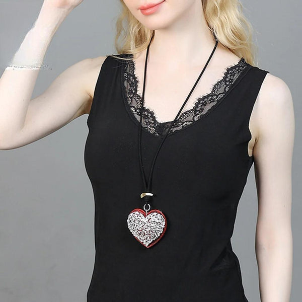 Vintage Sweet Heart Collares Necklace Long Chains Valentines Day for Women