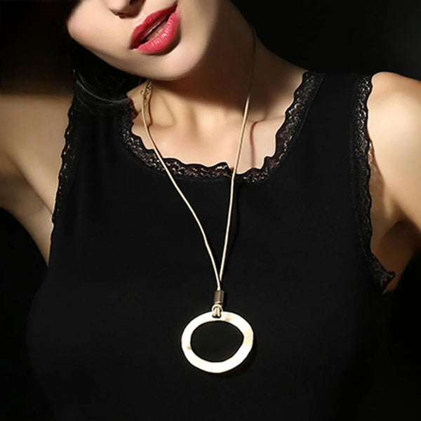 Vintage Gold Color Circle Long Chains Necklace Suspension Pendants