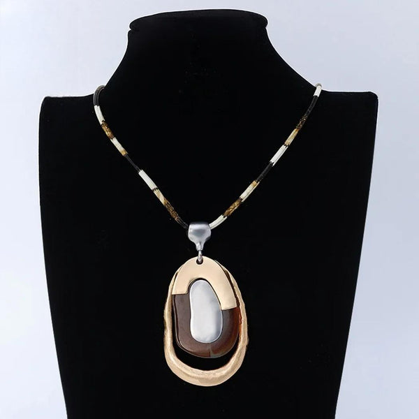 Vintage Alloy Collares Necklace with PU Rope Long Chain