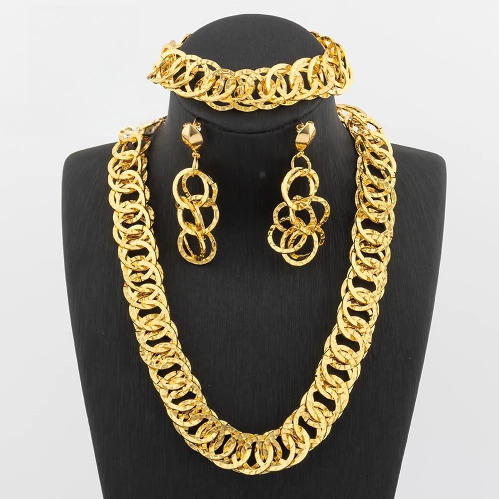 Luxury Necklace Jewelry Set For Women Dubai Gold Color Copper Jewellery