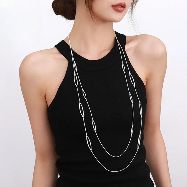 Minimalist Geometric Long Sweater Chain Pendant Necklace