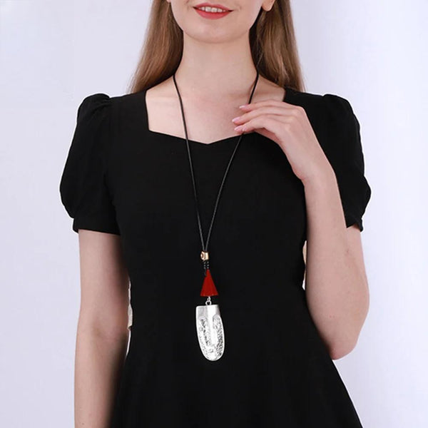 Ethnic Long Collares Chains Silver Color Face Necklace Aesthetic Suspension Pendant