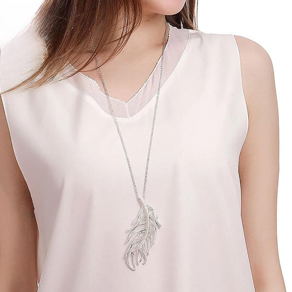 Long Chains Necklace with Silver Color Suspension Hollow Leaves Costume Goth Jewelry for Women