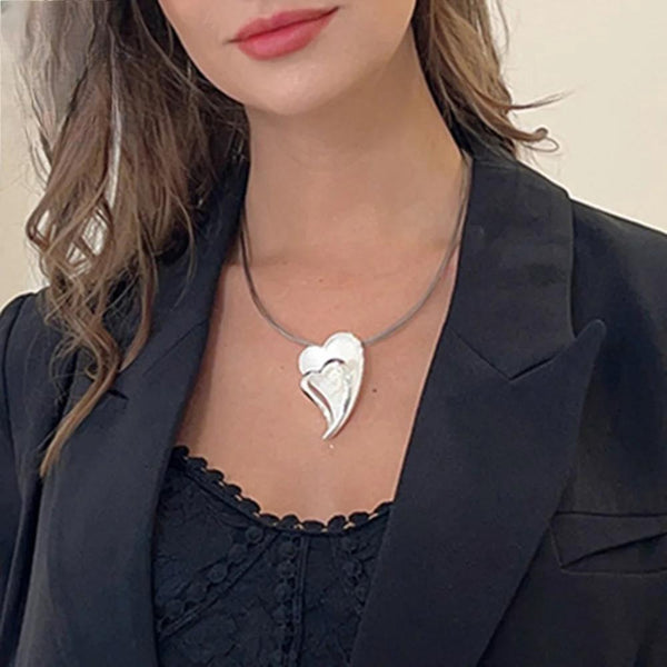 Fashion Silver Color Big Heart Pendant Necklace for Women