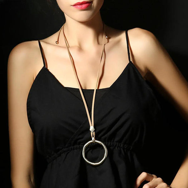 Leather Long Chain Necklace Trendy Jewelry Women Chokers Handmade Pendants