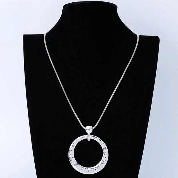 Trending Long Round Silver Color Suspension Pendants Neck Chains Necklace