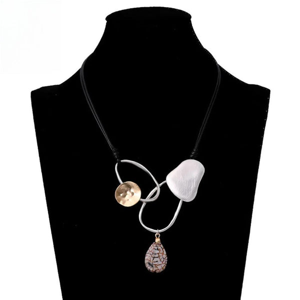 Trending Products Long Chains Necklace with Stone Bead Goth Geometric Suspension Pendants