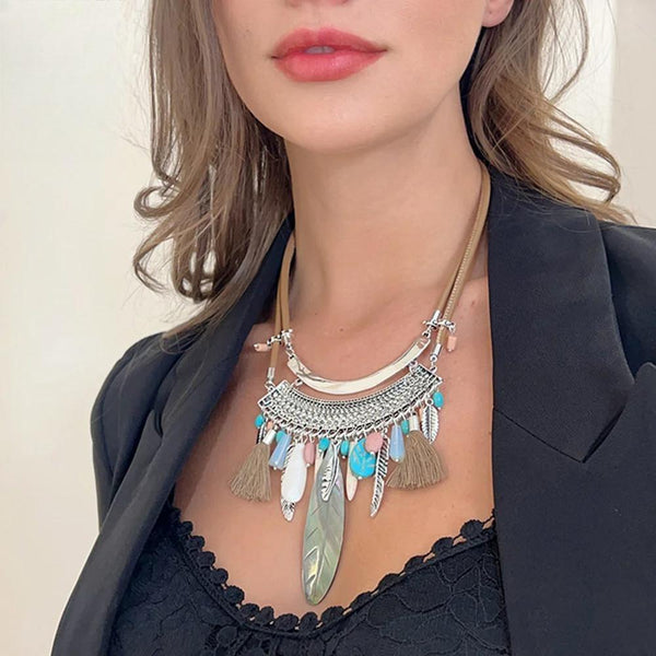 Trendy Bohemian Geometric Choker Necklace Silver Color Vintage Collares Statement Maxi Necklace