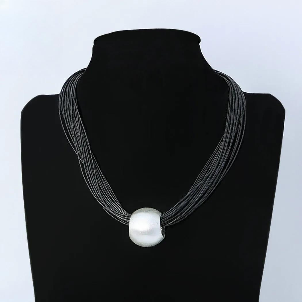 Trend Neck Choker with Big Silver Color Beads Collar Necklace Chains Pendants