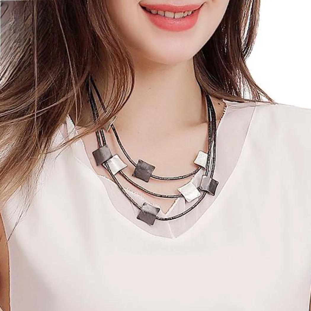 New in Chains Squares Necklace Modern Geometric Neck Chokers