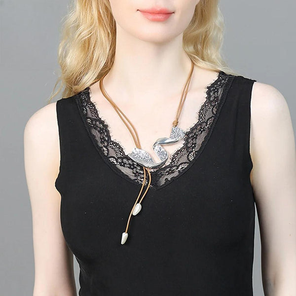 Silver Color Twisted Geometric Long Chains Necklace