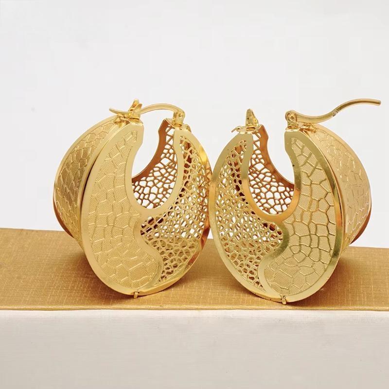 Newest African Gold Color Drop Earrings Hollow Out Round Clip Earring Cute Earrings